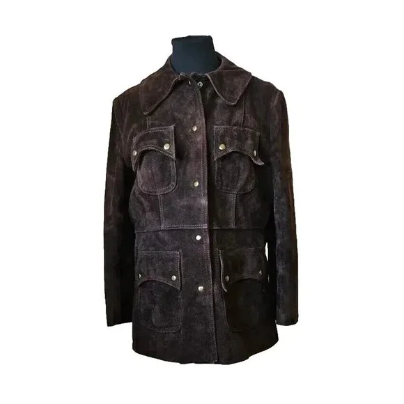 Montgomery Ward suede Heavy leather Sherpa Lined‎ Coat Vintage - Picture 13 of 14